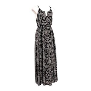 Liz Lange Women’s Boho Maternity Black White Sleeveless Flowy Maxi Dress Sz XS